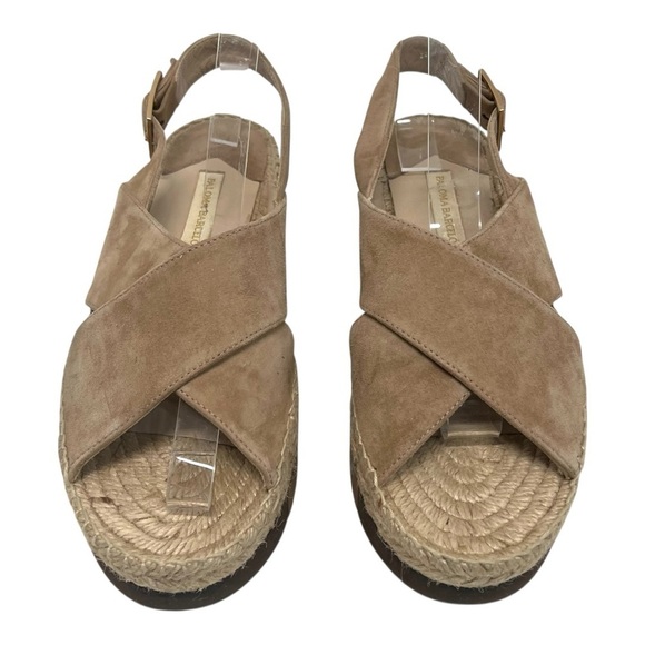 Paloma Barcelo Lynde Tan Suede Jute Espadrille Two Tone Platform Sandal Women 38 - Picture 5 of 16